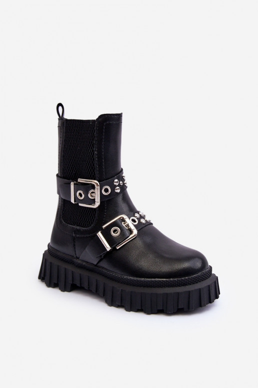 botas estilosas com zíper infantil cor preta Adeneia