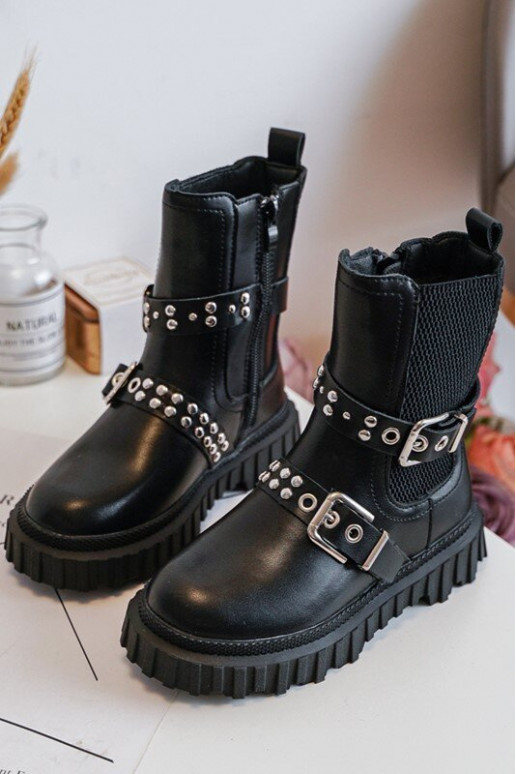 botas estilosas com zíper infantil cor preta Adeneia