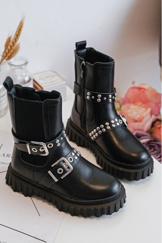 botas estilosas com zíper infantil cor preta Adeneia