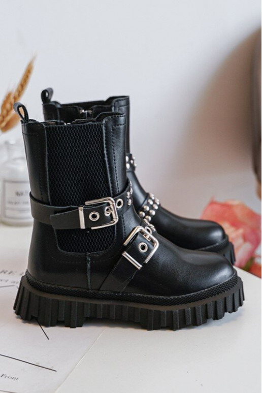 botas estilosas com zíper infantil cor preta Adeneia