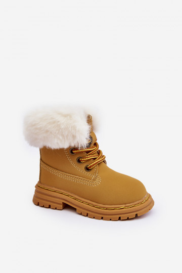 Botas infantis com cadarço e zíper com pelo na cor marrom Gerande