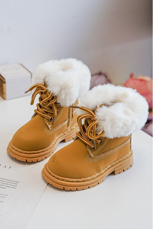 Botas infantis com cadarço e zíper com pelo na cor marrom Gerande