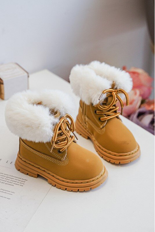 Botas infantis com cadarço e zíper com pelo na cor marrom Gerande