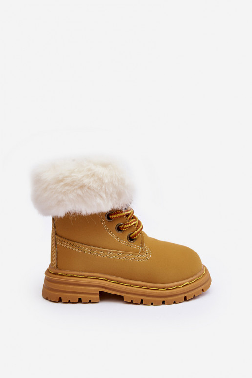 Botas infantis com cadarço e zíper com pelo na cor marrom Gerande