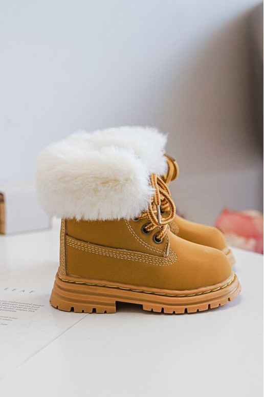 Botas infantis com cadarço e zíper com pelo na cor marrom Gerande
