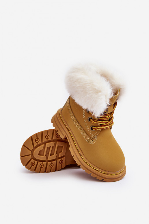 Botas infantis com cadarço e zíper com pelo na cor marrom Gerande