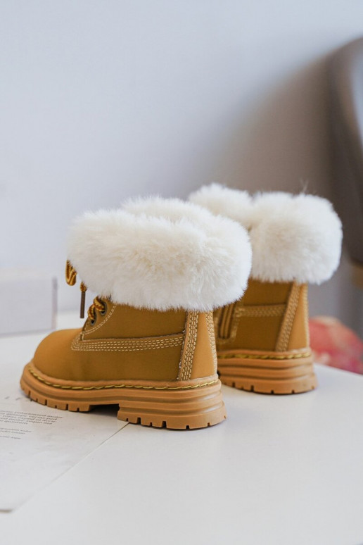 Botas infantis com cadarço e zíper com pelo na cor marrom Gerande