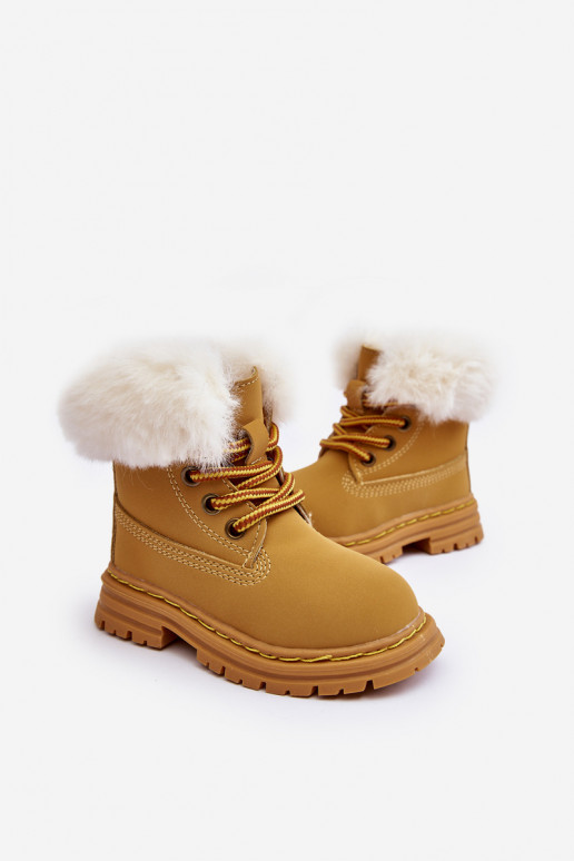 Botas infantis com cadarço e zíper com pelo na cor marrom Gerande