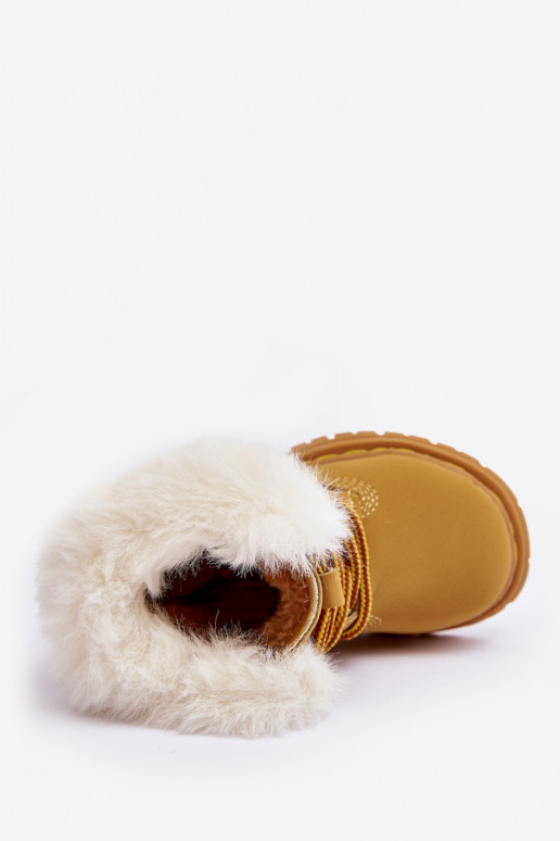 Botas infantis com cadarço e zíper com pelo na cor marrom Gerande