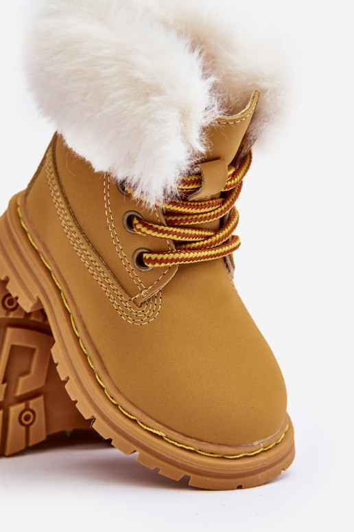 Botas infantis com cadarço e zíper com pelo na cor marrom Gerande