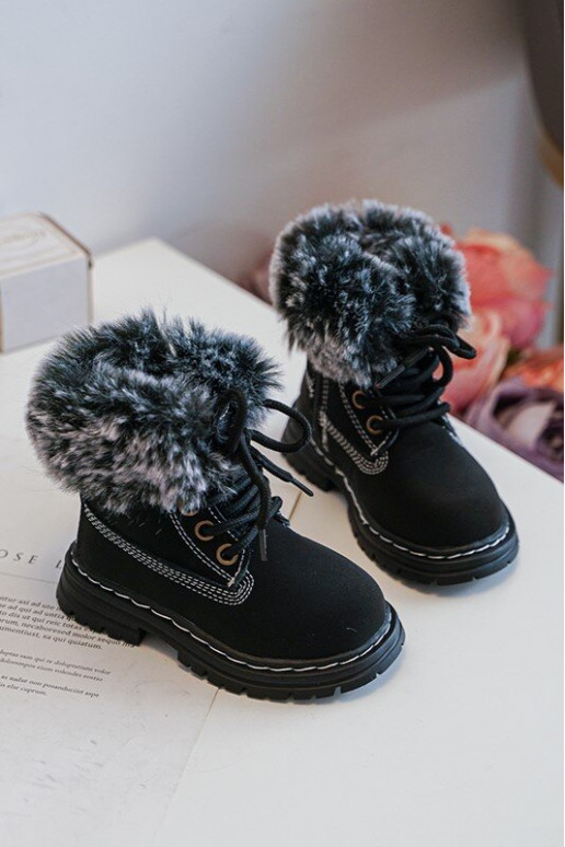 Botas infantis com cadarço e zíper com pelo na cor preta Gerande