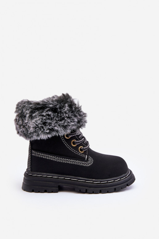 Botas infantis com cadarço e zíper com pelo na cor preta Gerande