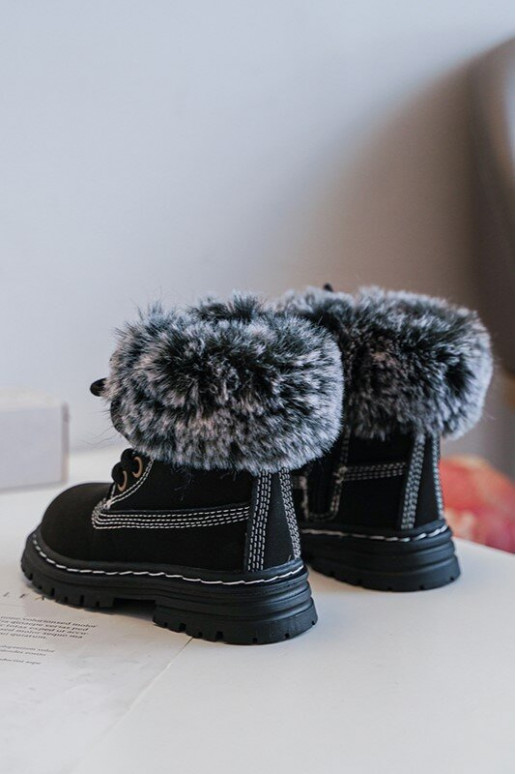 Botas infantis com cadarço e zíper com pelo na cor preta Gerande