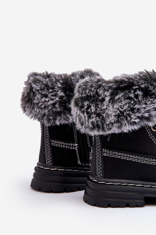 Botas infantis com cadarço e zíper com pelo na cor preta Gerande