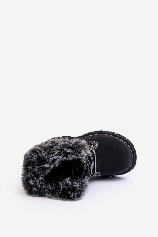 Botas infantis com cadarço e zíper com pelo na cor preta Gerande