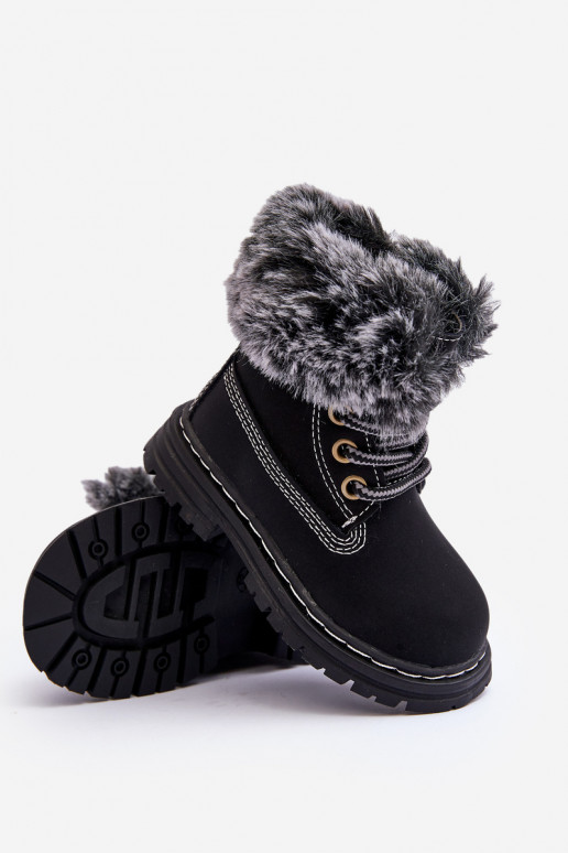 Botas infantis com cadarço e zíper com pelo na cor preta Gerande