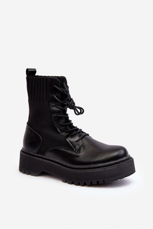 Botas com sola tipo meia com atacadores na cor preta Dedinva