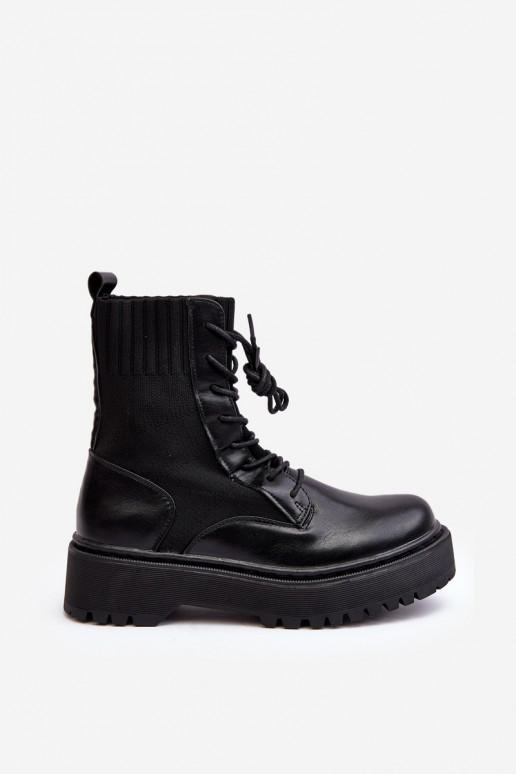 Botas com sola tipo meia com atacadores na cor preta Dedinva