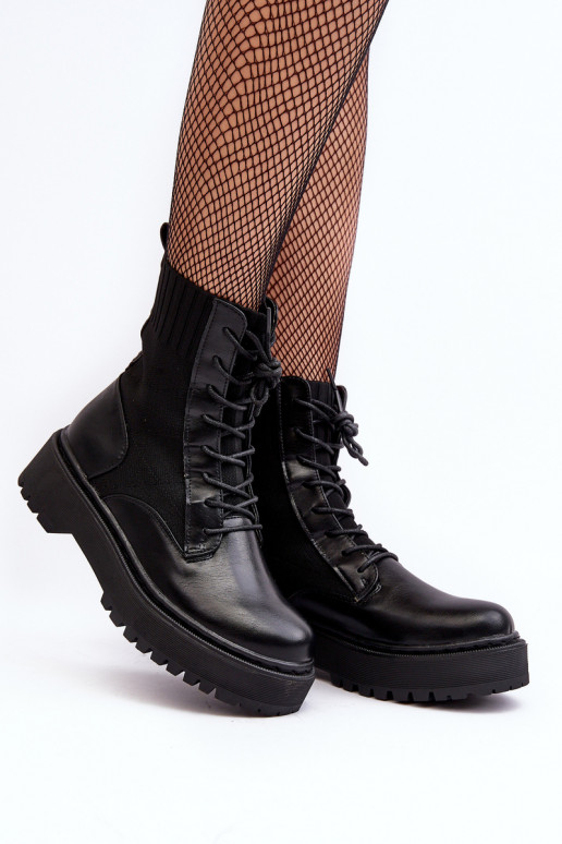 Botas com sola tipo meia com atacadores na cor preta Dedinva
