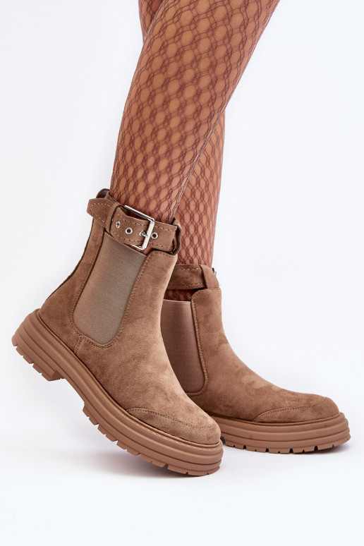 botas elegantes de camurça com sola maciça da moda em Ozaro bege botas elegantes de camurça com sola maciça da moda em Ozaro bege