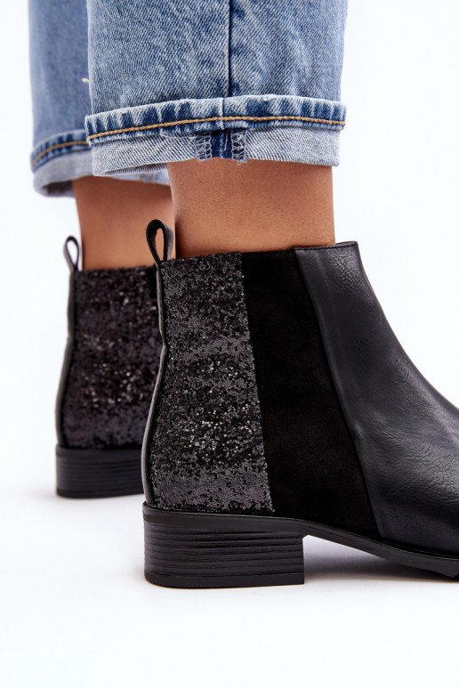 Botas de salto largo com escamas brilhantes em Messio preto Botas de salto largo com escamas brilhantes em Messio preto