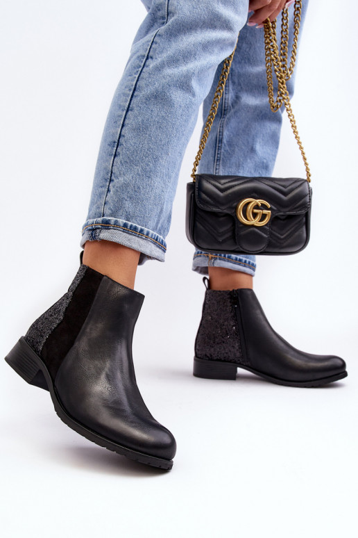 Botas de salto largo com escamas brilhantes em Messio preto Botas de salto largo com escamas brilhantes em Messio preto