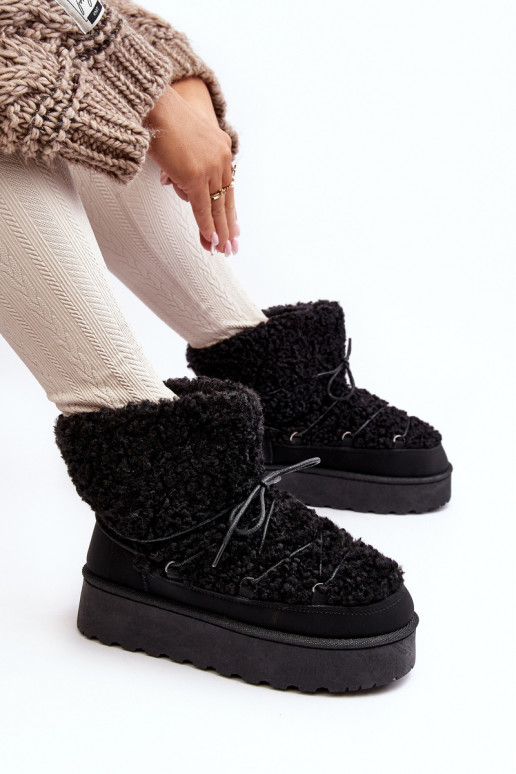 Botas de inverno com atacadores e sola maciça na cor preta Loso Botas de inverno com atacadores e sola maciça na cor preta Loso