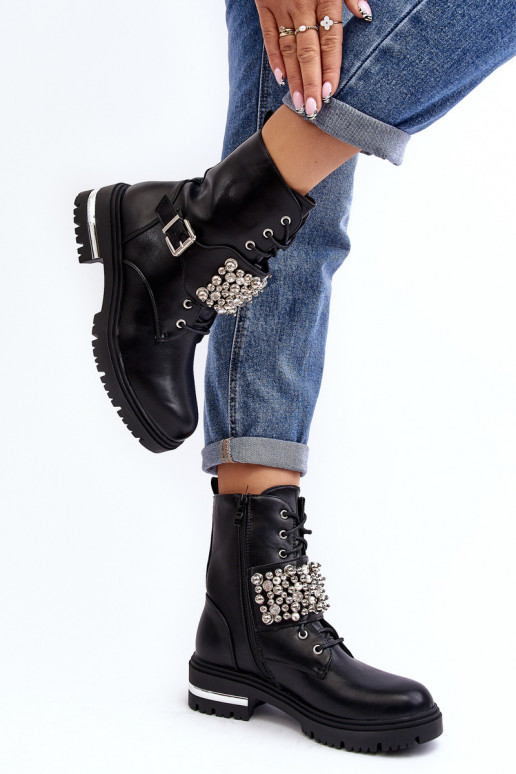 botas aquecidas decoradas em cor preta Lennen