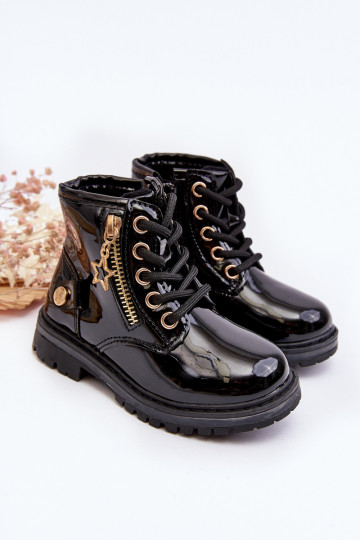 Botas infantis com efeito verniz com zíperes aquecidos cor preta Felori 2
