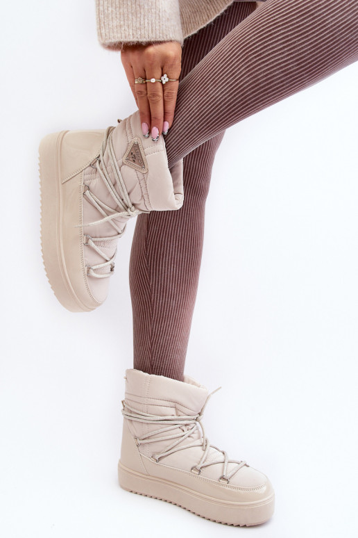 botas de neve com plataforma e detalhes elegantes em Fleure bege