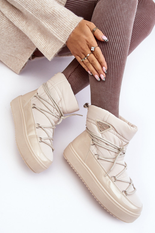 botas de neve com plataforma e detalhes elegantes em Fleure bege
