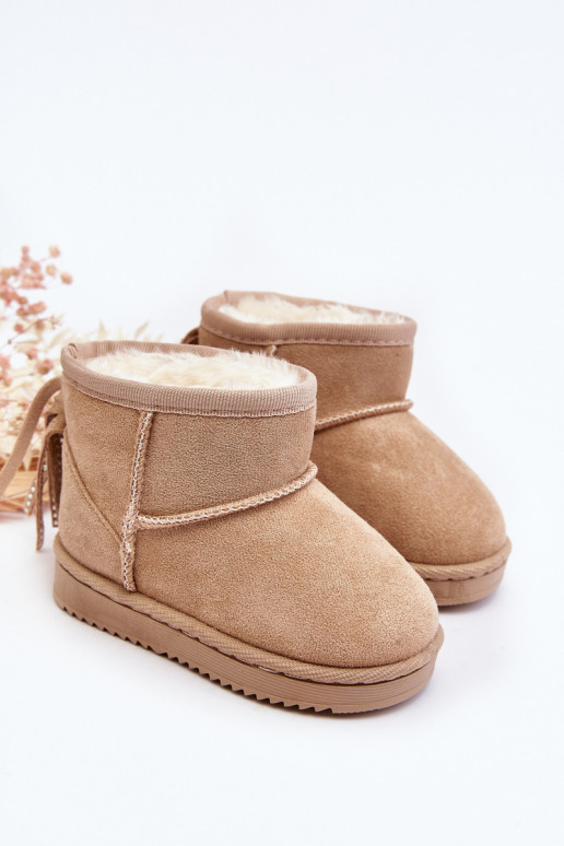 Botas quentes de inverno infantil com franjas bege Mikyla
