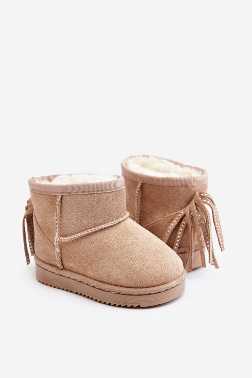 Botas quentes de inverno infantil com franjas bege Mikyla