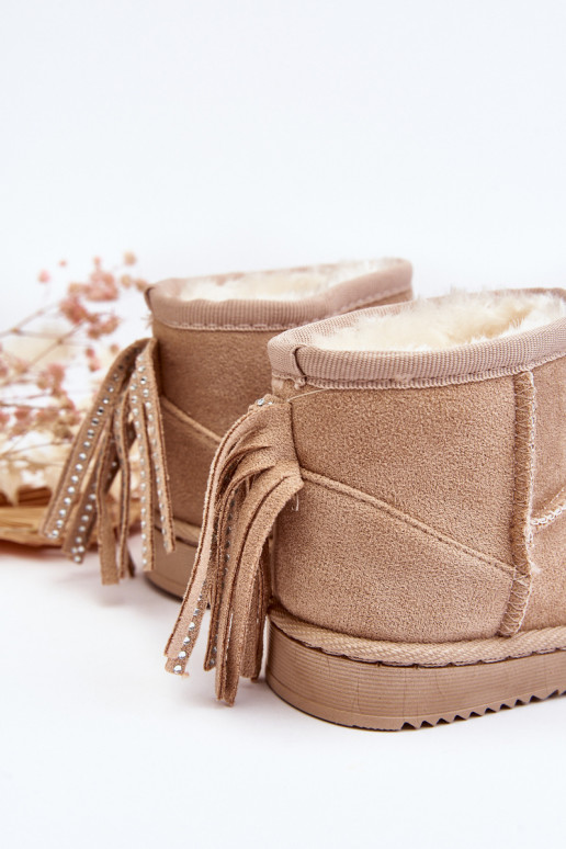 Botas quentes de inverno infantil com franjas bege Mikyla