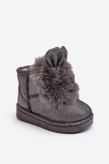 Botas infantis de neve aquecidas com pêlo por dentro com orelhas, cor cinza Betty