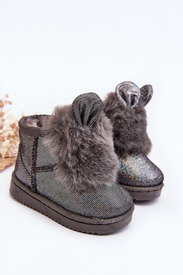 Botas infantis de neve aquecidas com pêlo por dentro com orelhas, cor cinza Betty 2