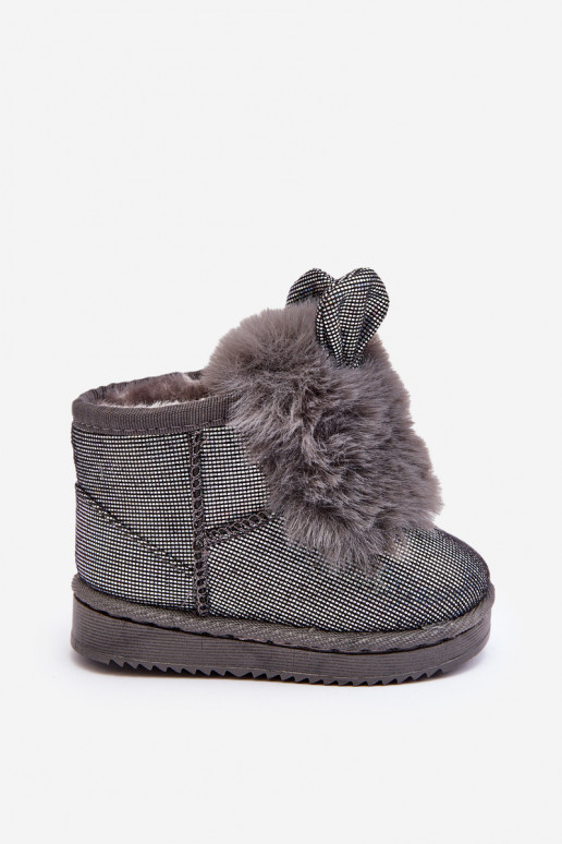 Botas infantis de neve aquecidas com pêlo por dentro com orelhas, cor cinza Betty
