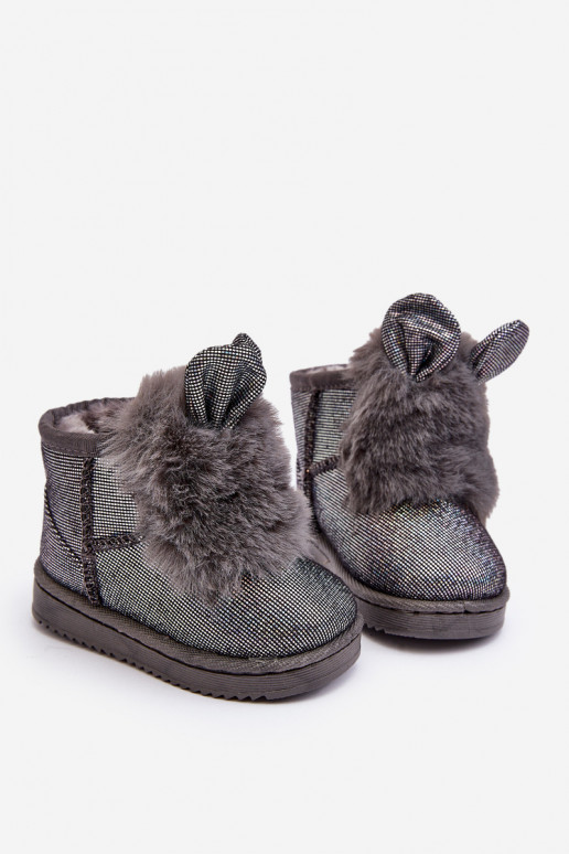 Botas infantis de neve aquecidas com pêlo por dentro com orelhas, cor cinza Betty