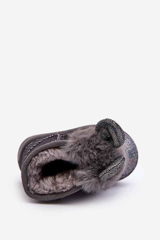 Botas infantis de neve aquecidas com pêlo por dentro com orelhas, cor cinza Betty