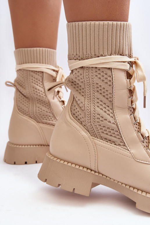 Botins Gentiana marfim com atacadores