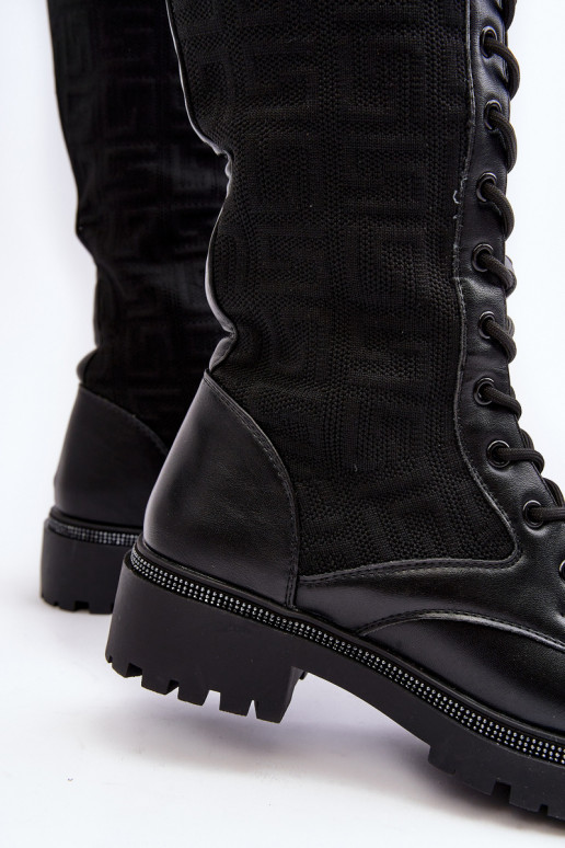 botas femininas com cadarço e parte superior elástica em Virxinia preta