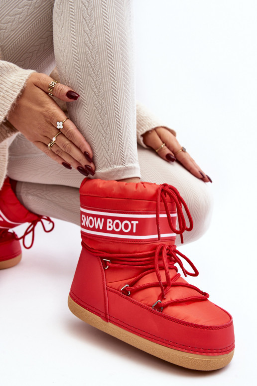 Botas de inverno com atacadores na cor vermelha Soia