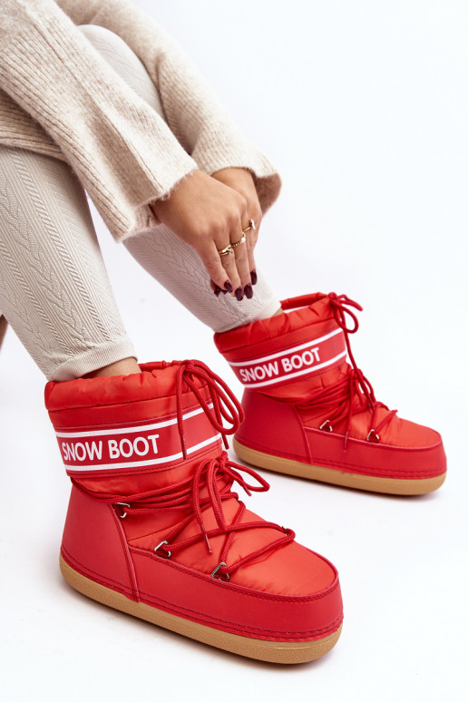 Botas de inverno com atacadores na cor vermelha Soia