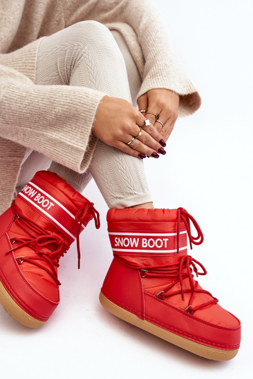 Botas de inverno com atacadores na cor vermelha Soia
