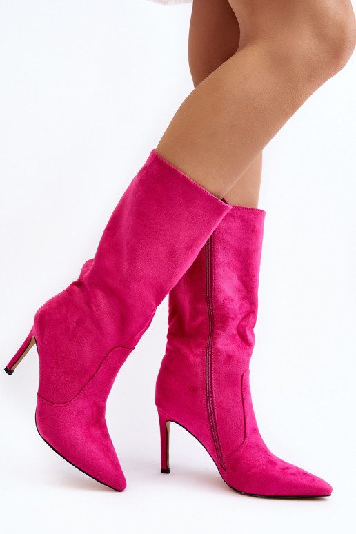 botas longas com salto fino na cor rosa Odetteia