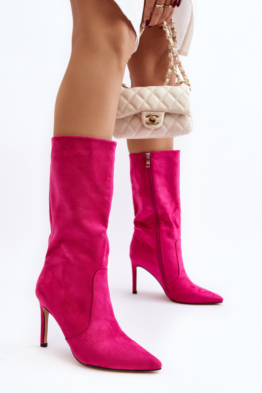 botas longas com salto fino na cor rosa Odetteia