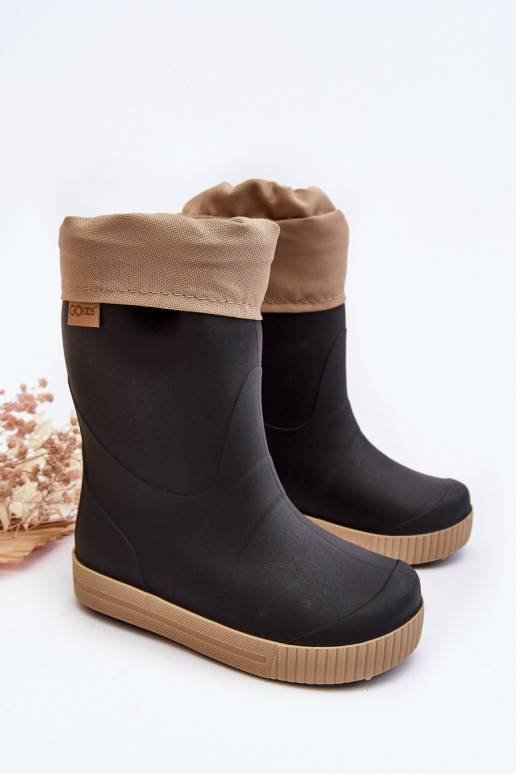 Botas infantis de borracha com aquecimento Snow Wave Gokids 981 pretas e bege