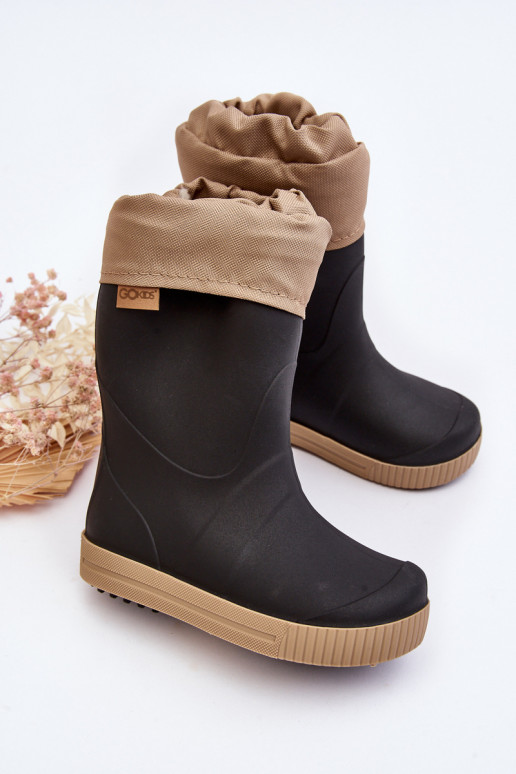 Botas infantis de borracha com aquecimento Snow Wave Gokids 981 pretas e bege Botas infantis de borracha com aquecimento Snow Wave Gokids 981 pretas e bege