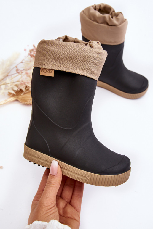 Botas infantis de borracha com aquecimento Snow Wave Gokids 981 pretas e bege