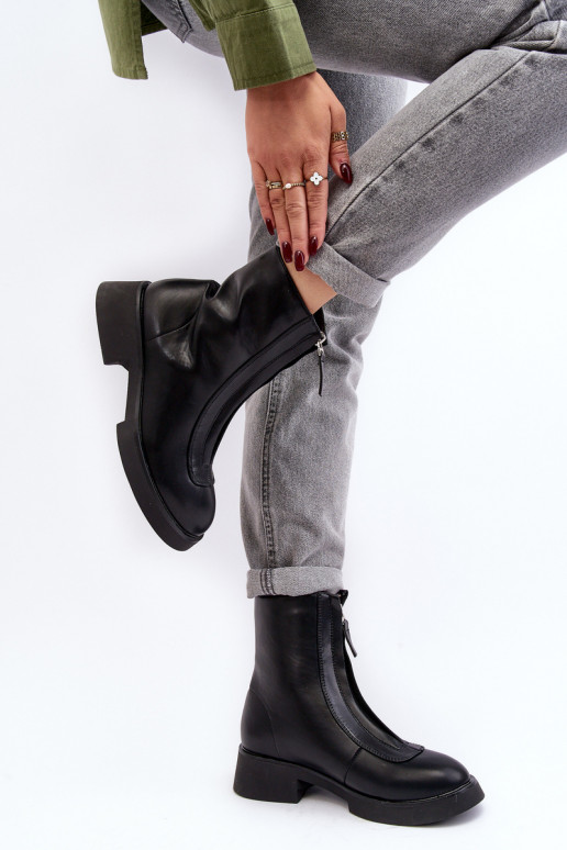 Botas de salto largo com zíper na cor preta Elkasa